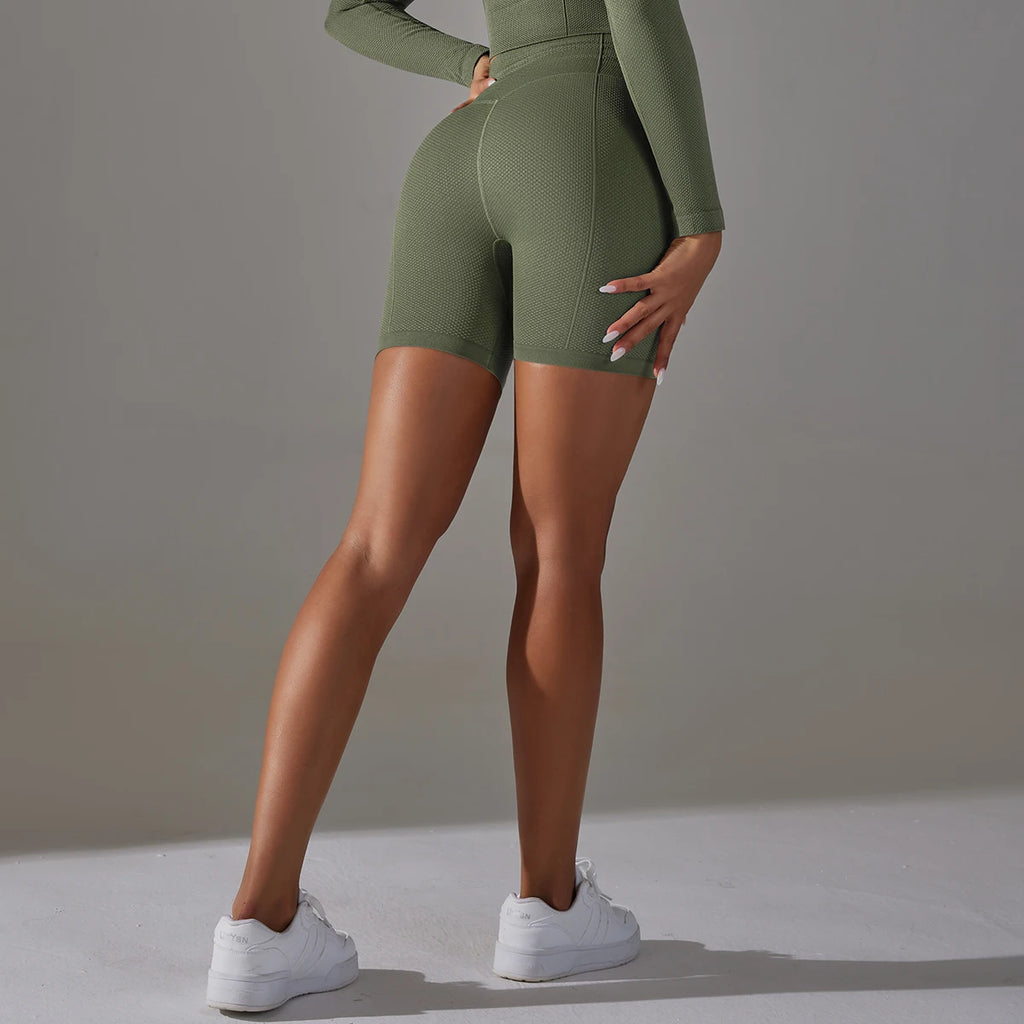 Seamless Yoga Shorts Checkered Pattern Breathable Fitness Shorts Gym Scrunch Butt Leggings Shorts Workout Sports Push Up Shorts