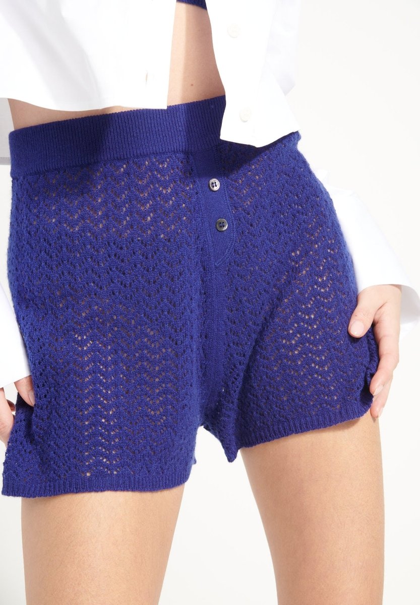Mini short femme en cachemire ajouré bleu nuit - AVA 14