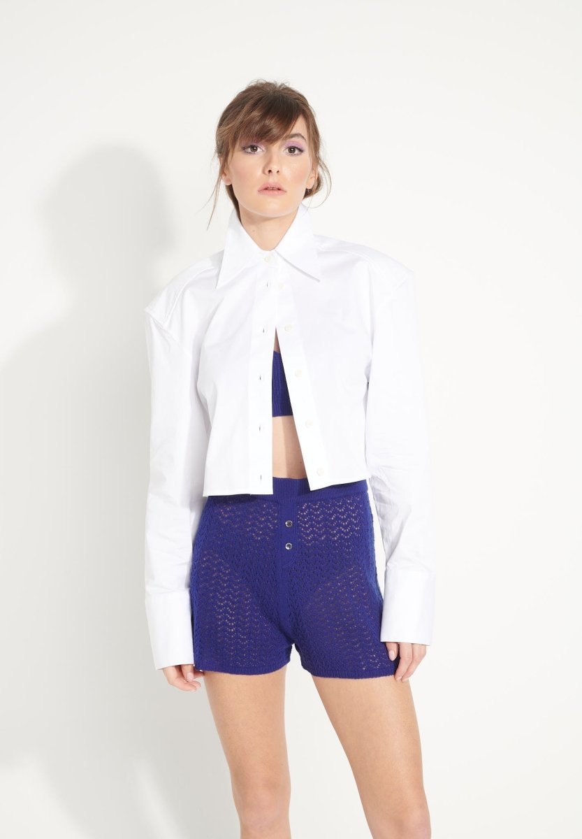 Mini short femme en cachemire ajouré bleu nuit - AVA 14