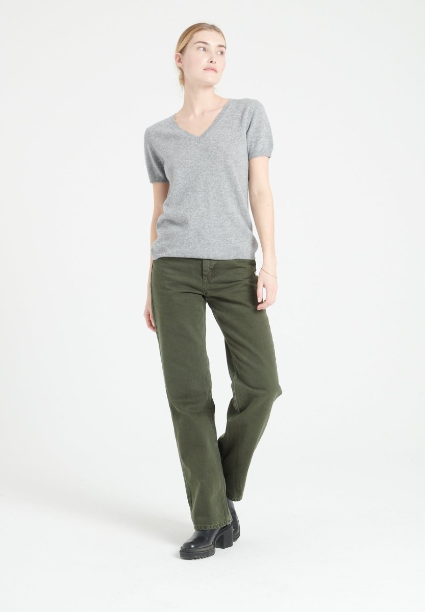 T-shirt col V femme en cachemire gris clair - LILLY 14