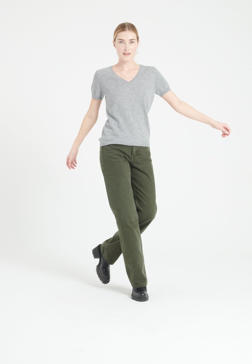 T-shirt col V femme en cachemire gris clair - LILLY 14