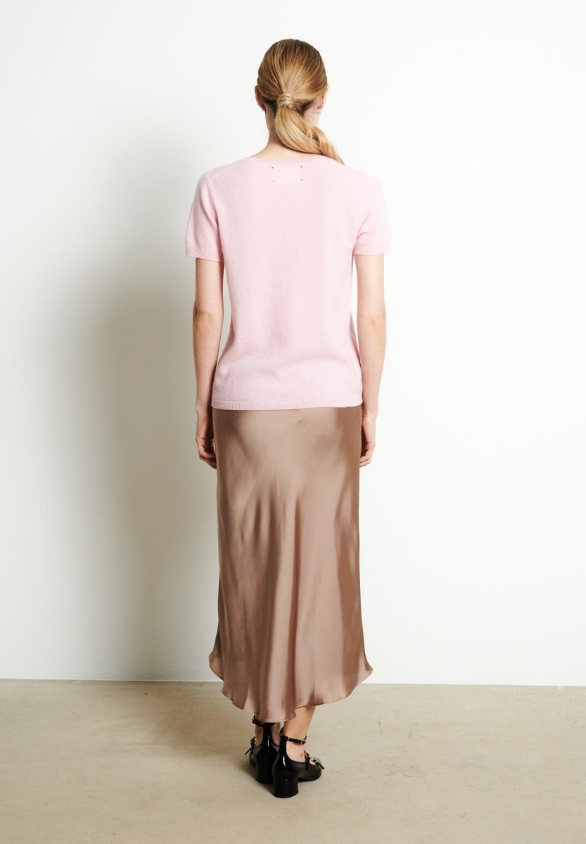 T-shirt col V femme en cachemire rose baby - LILLY 14