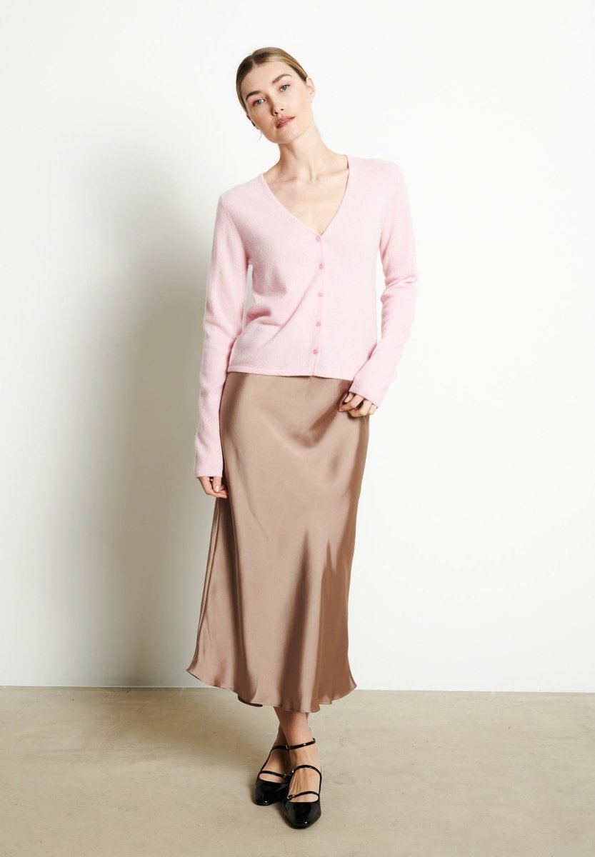 Cardigan col V femme en cachemire rose baby - LILLY 7B