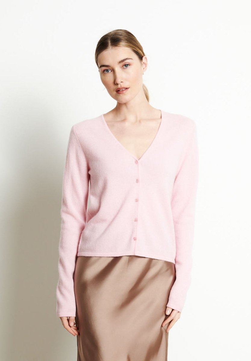 Cardigan col V femme en cachemire rose baby - LILLY 7B