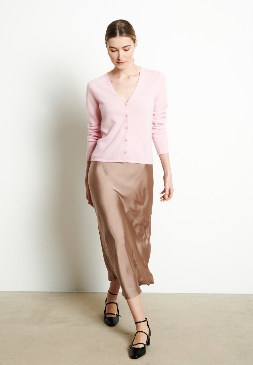 Cardigan col V femme en cachemire rose baby - LILLY 7B