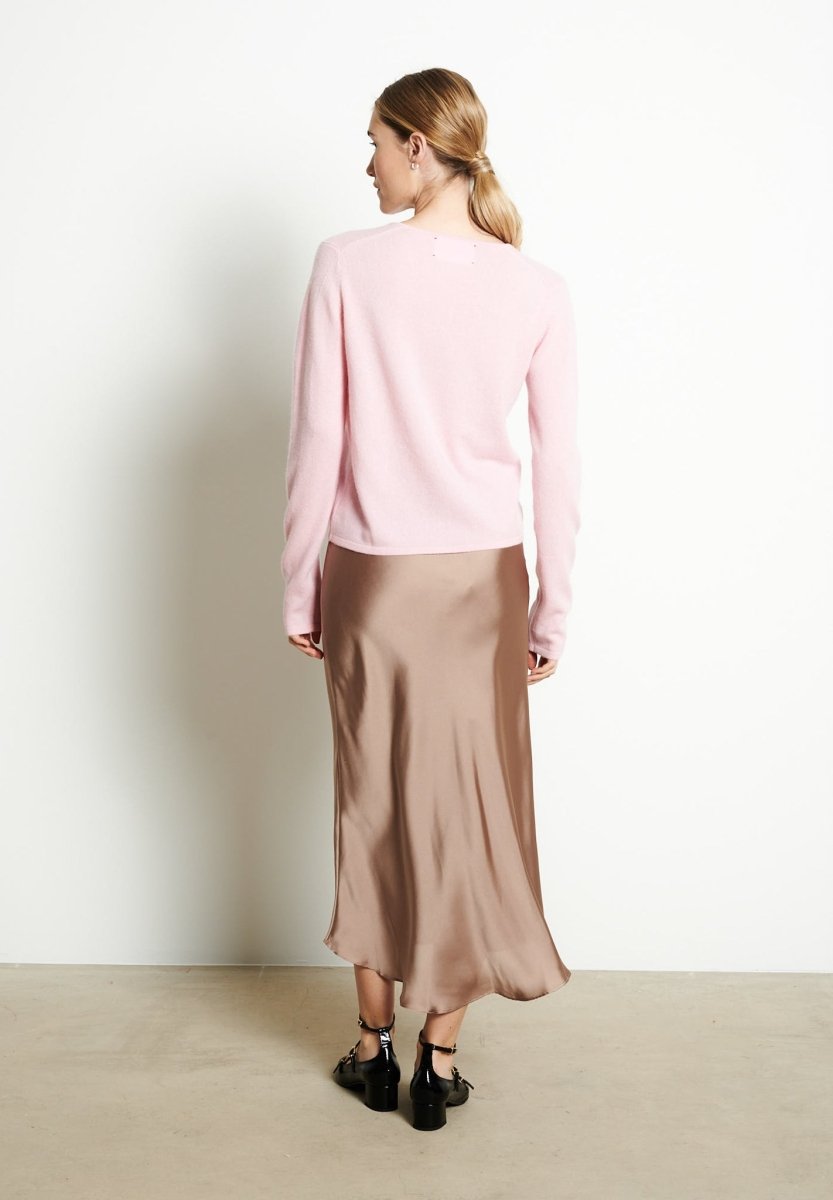 Cardigan col V femme en cachemire rose baby - LILLY 7B