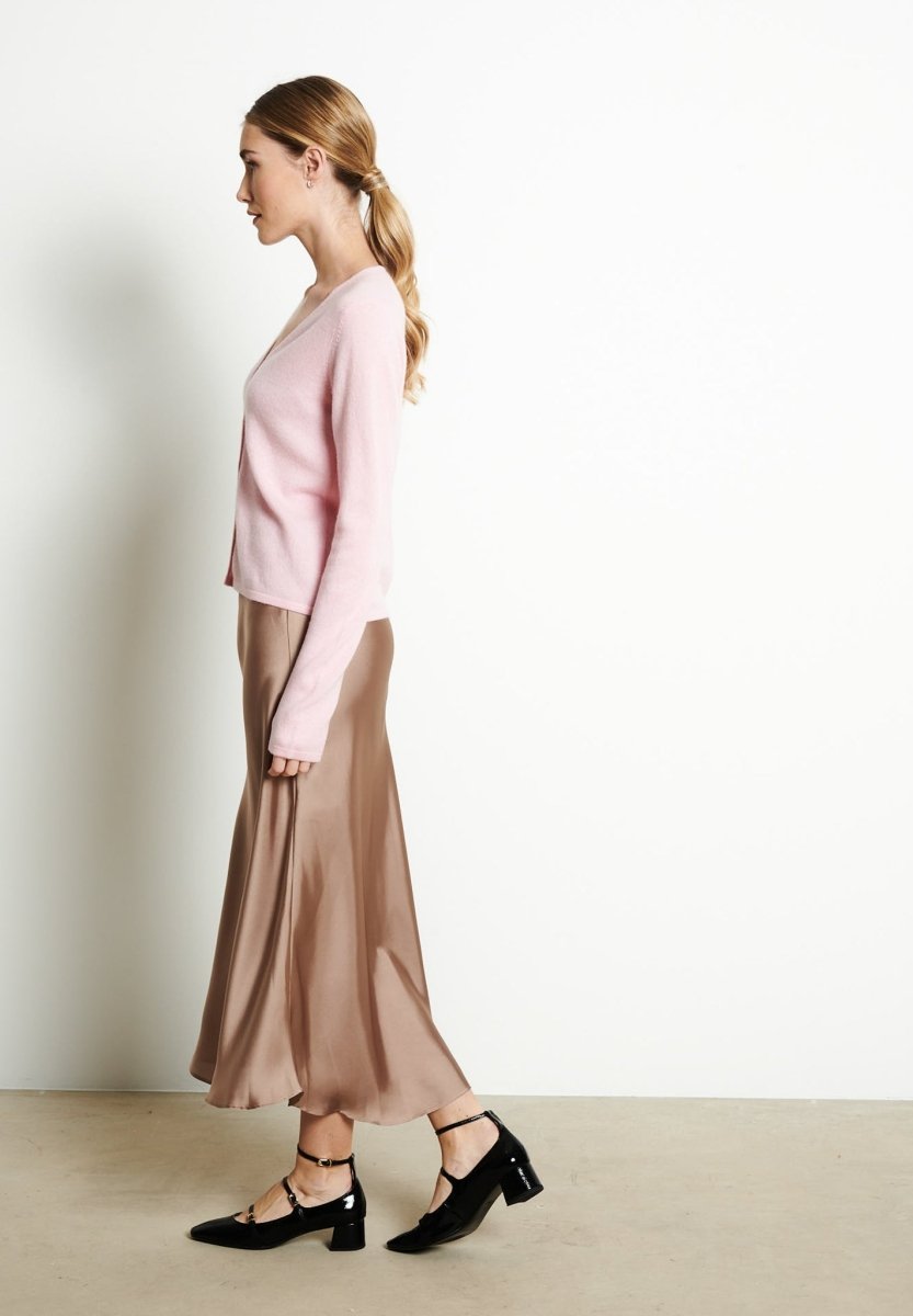 Cardigan col V femme en cachemire rose baby - LILLY 7B