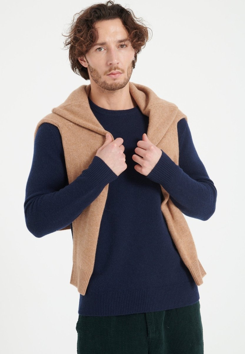Pull col rond homme en cachemire 4 fils bleu marine - LUKE 14