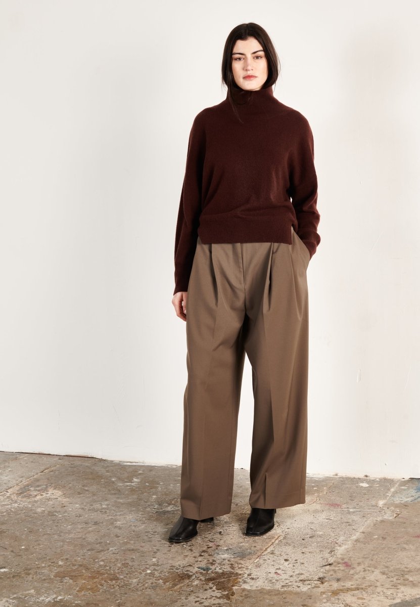 Pull col montant femme en cachemire marron - ZAYA 13