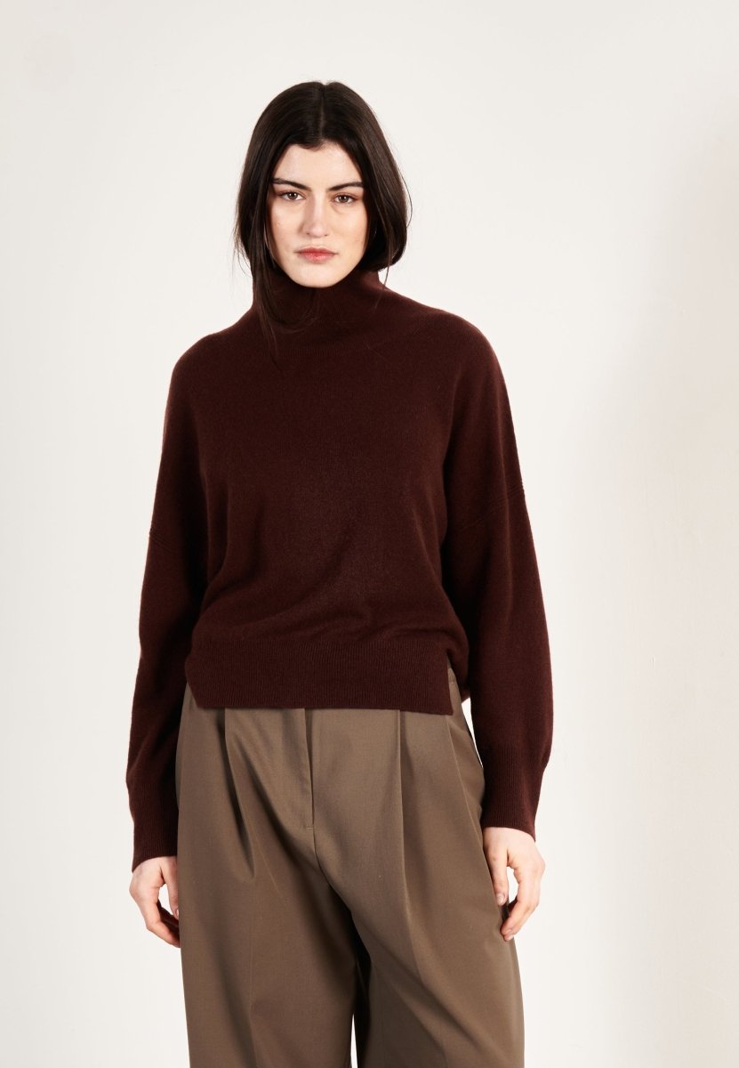 Pull col montant femme en cachemire marron - ZAYA 13