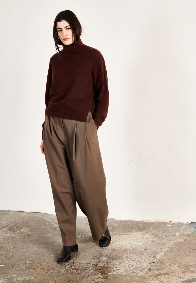 Pull col montant femme en cachemire marron - ZAYA 13