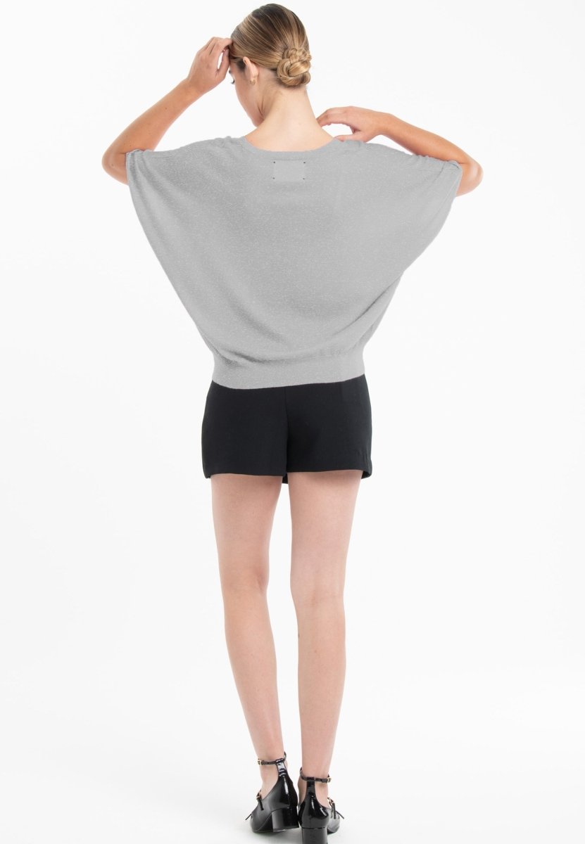 Pull col V à manches chauve souris femme en cachemire & laine ultrafin gris - KELLY 6